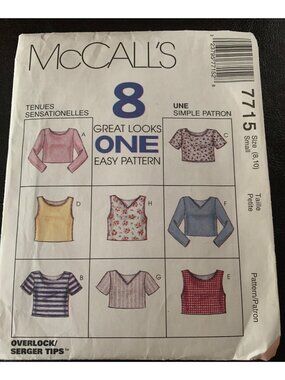 McCall's Misses Top Shirt Sewing Pattern Size 8 10 7715 Uncut